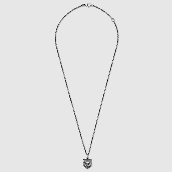 necklace in silver with feline head